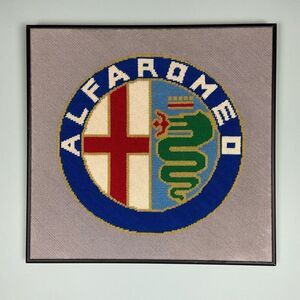 Alfa Romeo Logo Rare One-of-a-Kind Custom Framed Cross-stitch Wallart 17.5" x 17